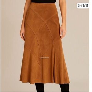 J.Jill Leather Country Western Leather Maxi Midi Festival Skirt Size 12 boho